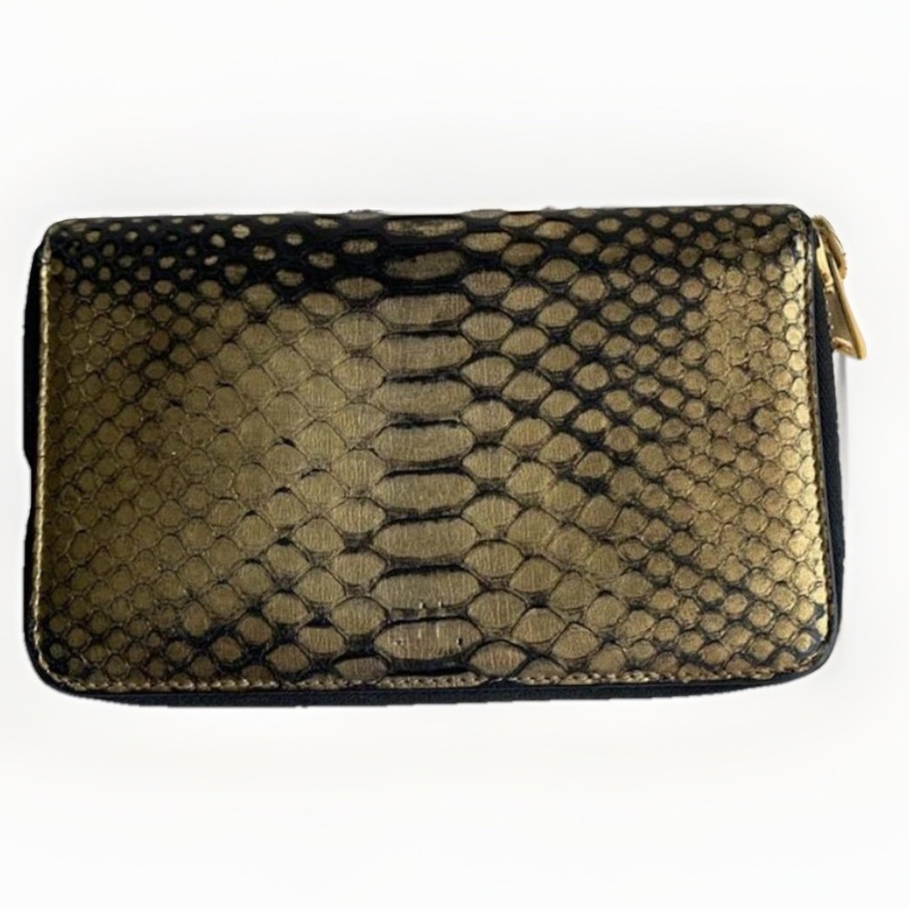 Authentic Tom Ford Metallic Python Zip Around Wallet Clutch